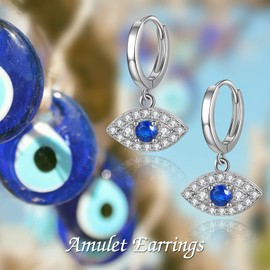POPLYKE Evil Eyes Hoop Earrings For Women S925 Sterling Silver Evil Eyes Dangle Earrings