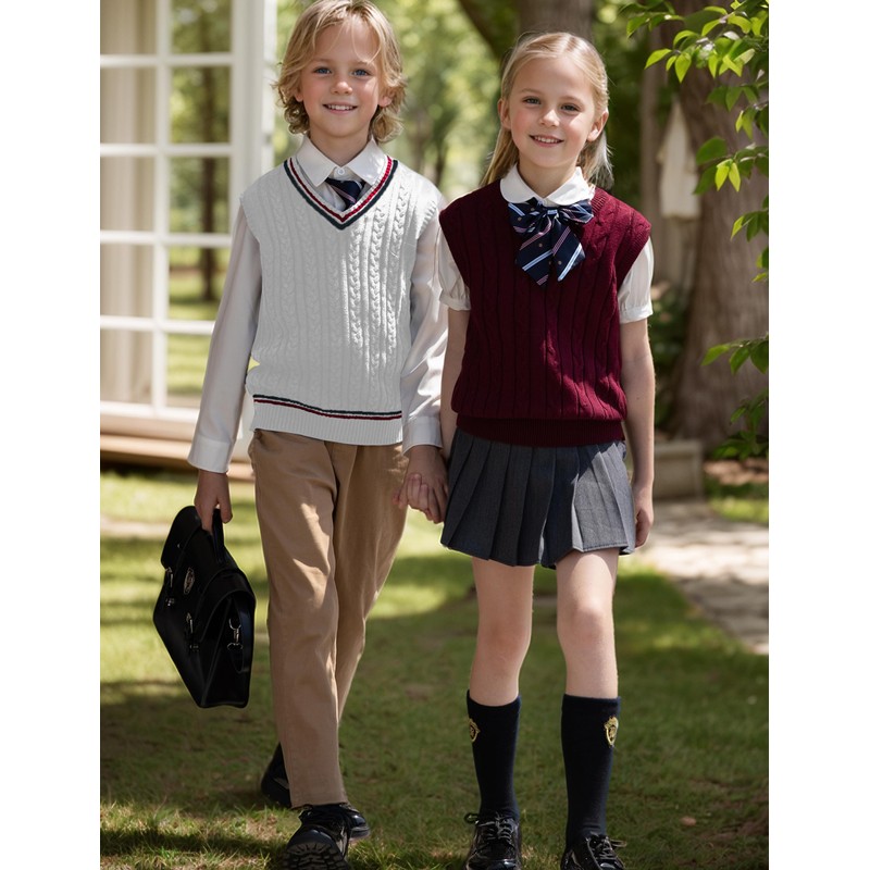 BOBOYOYO - Chaleco unisex de punto trenzado 100% algodón, uniforme