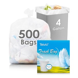 4 Gallon 500 Counts Small Trash Bags 3.8 Gallon 4 Gallon 4+ Gallon fit 15 liter Garbage Bags by Teivio, Waste Basket Bags,Bathroom Trash Can Bin Liners, Plastic Bags for home office kitchen, Clear