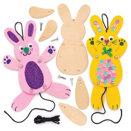 Baker Ross AW331 Bunny Wooden Puppet Kits (Pack of 4) Easter Crafts for Kids to Assemble and Decorate, 3.0 cm*26.0 cm*15.0 cm