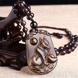 c1lint7785631 - Collar con colgante de zodiaco natural puro hecho de hielo tipo de obsidiana con forma de horóscopo de animal