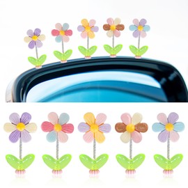 5pcs Cute Car Accessories for Women, Shaking Spring Rainbow Flower Dashboard Decorations with Strong Adhesive Property, Car Decorations Interior UV-Resistant for Gifts