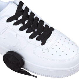 Olukssck 1 Pair Flat Shoe Laces for Sneakers, 2/5" Wide Athletic Shoelaces Black 28 inch(71cm)