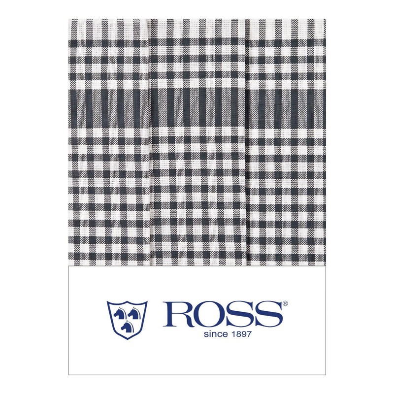Ross Pack of 3 Cotton Tea Towels Farm Check Anthracite