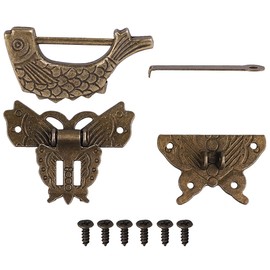 Antique Small Chinese Locks with Key & Latch Hasp Set, Vintage Jewelry Gift Box Decorative Padlock Lock Hardware Latch Set for Wood Box, Fish Lock