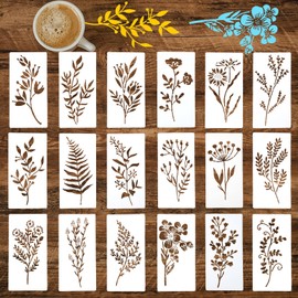 Maxqzin 18 Pcs Stencils for Painting on Wood, Reusable Leaf Wildflower Stencils for Painting Wood Wall Stencil for Paintings Large Pattern Canvas DIY Crafts Home Decor