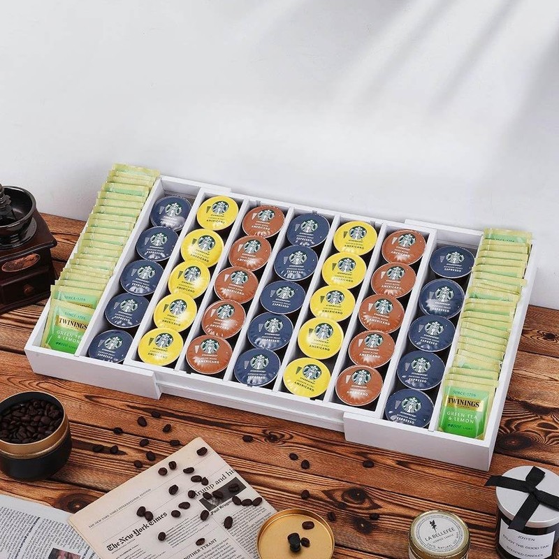 UoeRing K Cup Holder,Bamboo Coffee Pod Holder Drawer Organizer, Expandable