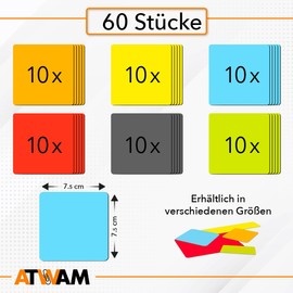 ATWAM - 60 Magnetic Strips Writeable - 75 x 75 mm - 6 Colours - Scrum & Kanban - Writeable Magnets - For Whiteboard, Magnetic Board, Magnetic Wall & Fridge