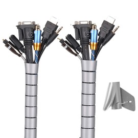 MOSOTECH Cable Management Protector for PC TV Computer, Home and Office Cord Organizer, DIY Flexible 2x1.5 M Grey