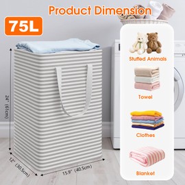 SmartTrends 3 Pack Large Laundry Basket,Waterproof & Freestanding Laundry Hamper,Collapsible Clothes Hampers with Easy Carry Long & Reinforced Handles in Bathroom,College Dorm(75Lx3,Gray)