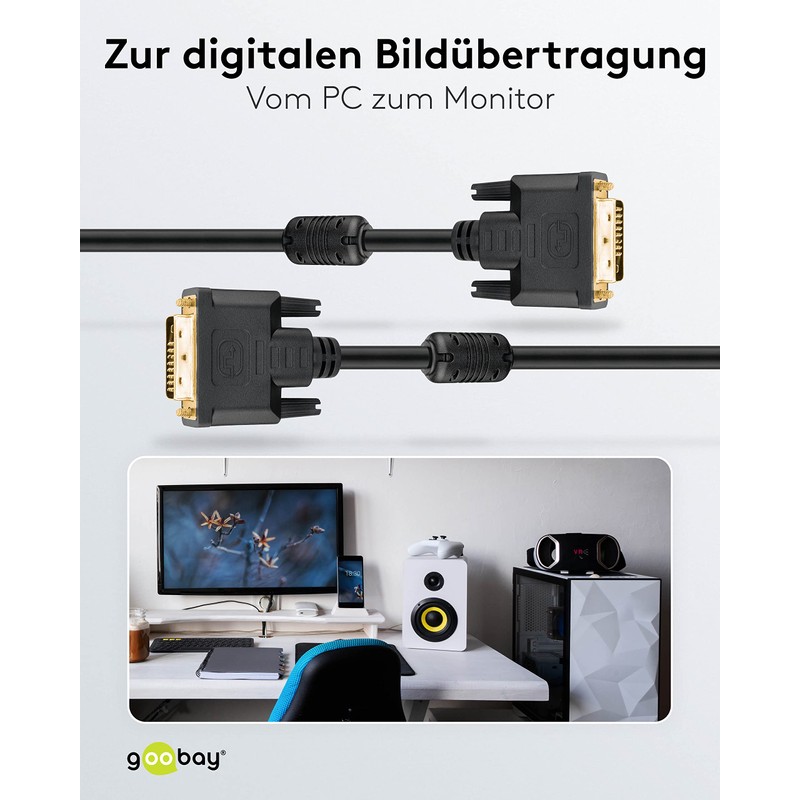Goobay 93110 DVI-D Full HD Cable Dual Link, Gold-Plated, 2m