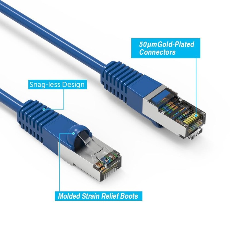 Cat5E Shielded Ethernet Patch Cable Blue 7ft - Internet Cable