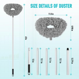 Ceiling Fan Cleaner Duster High Ceiling Fan Cleaner Extended Fan Blade Cleaner Reusable Microfiber Ceiling Fan Blade Cleaner Adjusts 13 to 67 Inch for Cleaning Walls Cobweb Door Window Top （Gray）