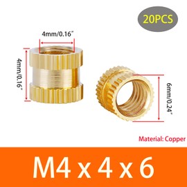 Qrity Pack of 20 Threaded Inserts, M4 x 4 x 6 mm Embedding Nuts, 3D Printing Brass Nuts, Brass Threaded Bushings for 3D Printing Components and Plastic Parts