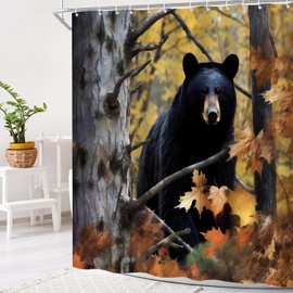 KDYDK Black Bear Shower Curtain Rustic Autumn Fall Forest 70" L x 70" W