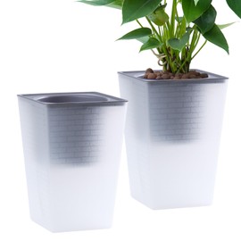 Oliz Self Watering Planter 2 Pieces 6 Inch, Plastic Flower Pots with Inner Pot Indoor Plants Brick Pattern Flowerpot for Indoor Plants, African Violets, Flowers, Herbs (Hazy White)