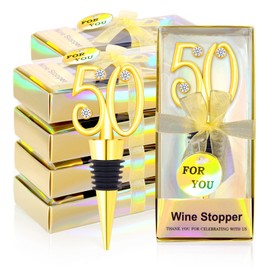 30Pcs 50th Birthday Wine Stopper Party Favors 50th Gold Wedding Favor Wine Bottle Stoppers 50 Birthday Party Souvenirs for Guests Wine Stoppers Gift Box for Wedding Anniversary Decorations (50th)