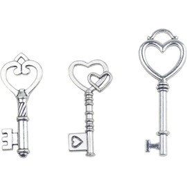 Makhry Mixed 30 Antique Style Vintage Skeleton Keys Heart Shaped Key Craft Keys for Decoration Wedding Party Antique Charms(Antique Silver 01)