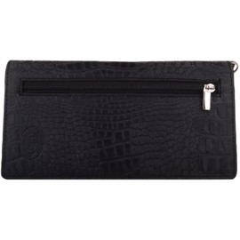 Womens Genuine Leather RFID Protected Clutch/Matinee Purse with Croc Design - Black