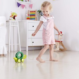 Hape Tito Pull Along | Wooden Turtle with Swirling Shell Pull Toddler Toy, Green