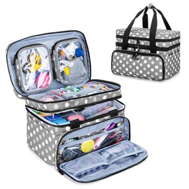 BAFASO Double Layer Sewing Accessories Organizer with 2 Detachable Pouches, Large Sewing Storage Bag for Sewing Tools (BAG ONLY), Polka Dots