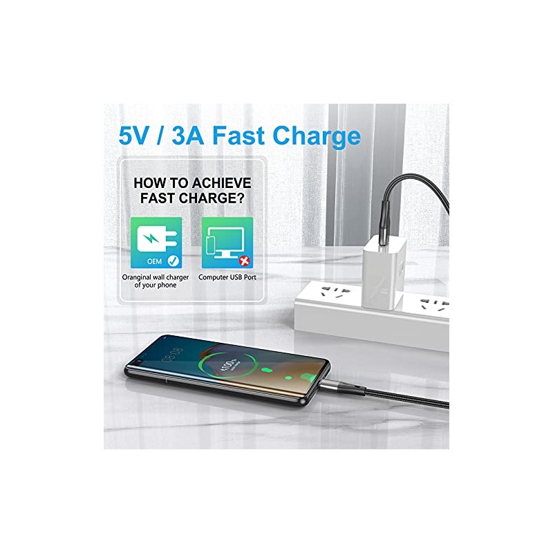 Cable USB a USB C, paquete de 3 cables de