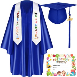 Sureio 6 Pcs Kindergarten Preschool Graduation Cap and Gown with 2025 Tassel Graduation Stole Certificate for Toddler Kids(Small,Royal Blue)