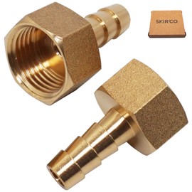 SKIR'CO Pack of 2 Female Thread Barb Brass Fitting 1/2 Inch x 10 mm, Hose Barb Adapter, Hose Tail Connector, BSP Thread