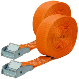 Lashing Straps with Quick Release Set of 2, 25 mm Wide, 5 m Long, up to 250 kg, Orange Lashing Strap for Load Securing Lashing Straps with Clamping Clasp, Webbing, Lashing Straps 5 m