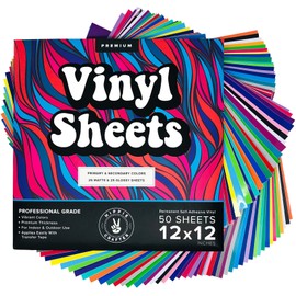 Permanent Vinyl Bundle 50 Pieces Premium Vinyl Permanent Vinyl Sheets Self Adhesive Paper Vinyl Sheets 12x12 Pack Glossy and Matte Colored for Machine Assorted Colors