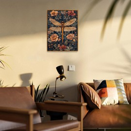 Djmwtb Framed Vintage Wall Art, Dragonfly Wall Decor,Nature Botanical Wall Art for Bedroom, Flower Pictures Paintings Canvas Artwork Prints for Living Room 16x24in