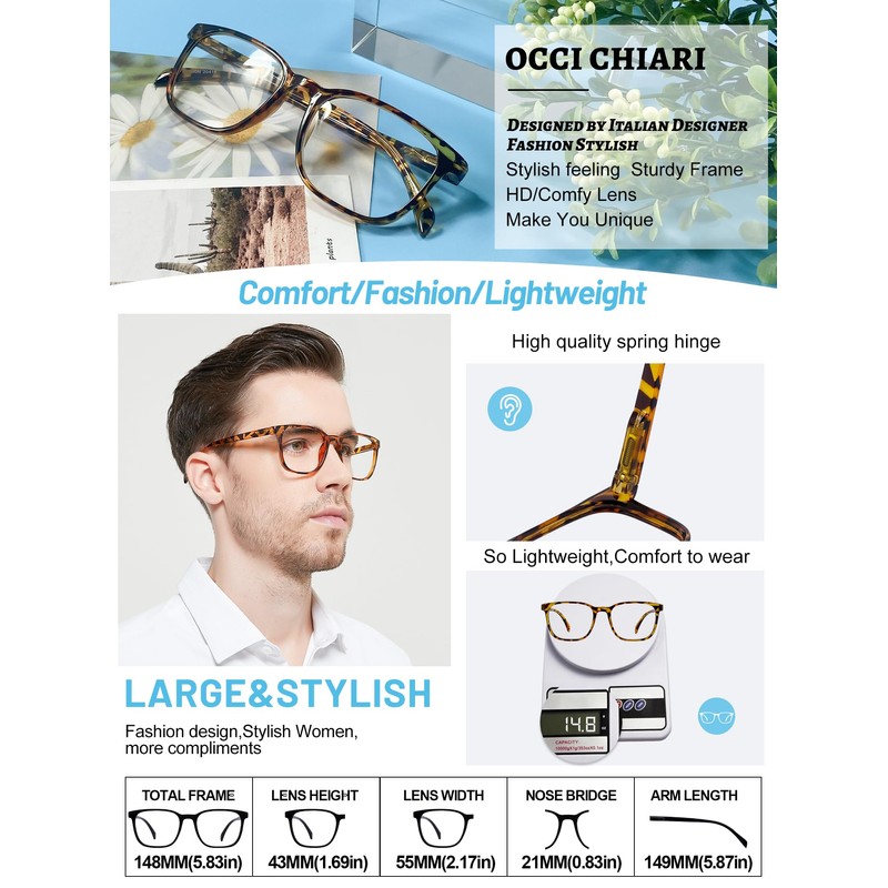 OCCI CHIARI Transition Bifocal Reading Glasses for Men XL Blue