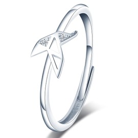 VIKILEE Women's Rings Sterling Silver S925 Rings Thousand Paper Cranes Zirconia Adjustable Size For Girlfriend Fiancée Engagement Rings, Silver