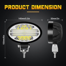 RIGIDON 2 x 5.5 Inch 14 cm 20 W Oval LED Work Light Bar, LED Headlight Offroad Lighting 12 V 24 V Waterproof LED Work Light Bar for 4 x 4 Car Tractor Car Auxiliary Headlight