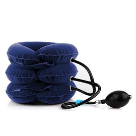 ME JO Cervical Neck Traction Device Inflatable Neck Stretcher, 3-Tube All-Fleece Neck Brace for Neck & Shoulder Relief, Spine Alignment Support, Adjustable Cervical Collar (Blue)