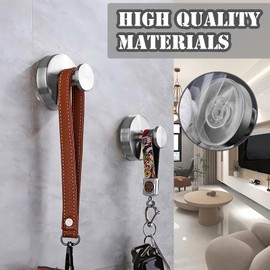 2 Pcs Metal Suction Cup Hooks, Bathroom Vacuum Suction Hooks Heavy Duty for Tower, Stainless Steel Suction Cup Hanger Shower Hooks, No-Drilling Suction Hooks for Tower (Silver)