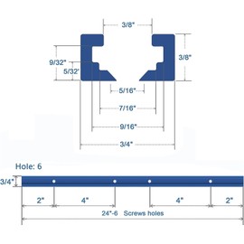 4 Pack 24" T-Track Accessories for Wood Working with Screws, Aluminum Alloy Woodworking Tools Double Cut Profile Universal T-Tracks with Predrilled Mounting Holes,Anodized Blue