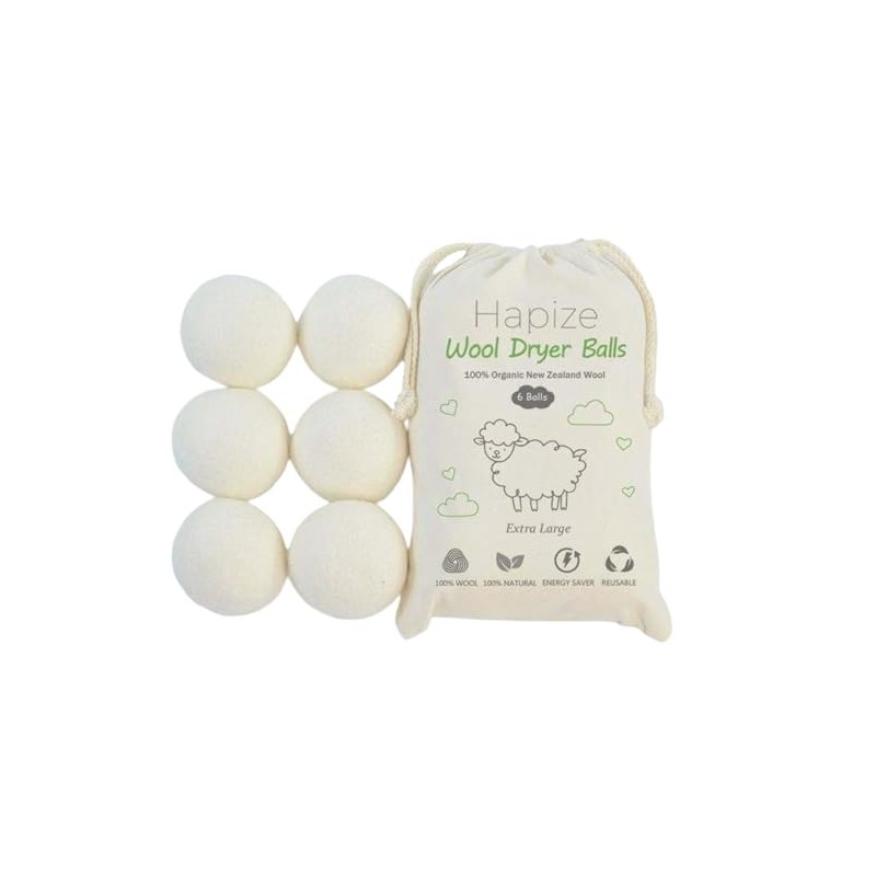 Hapize Wool Dryer Ball 6pk White