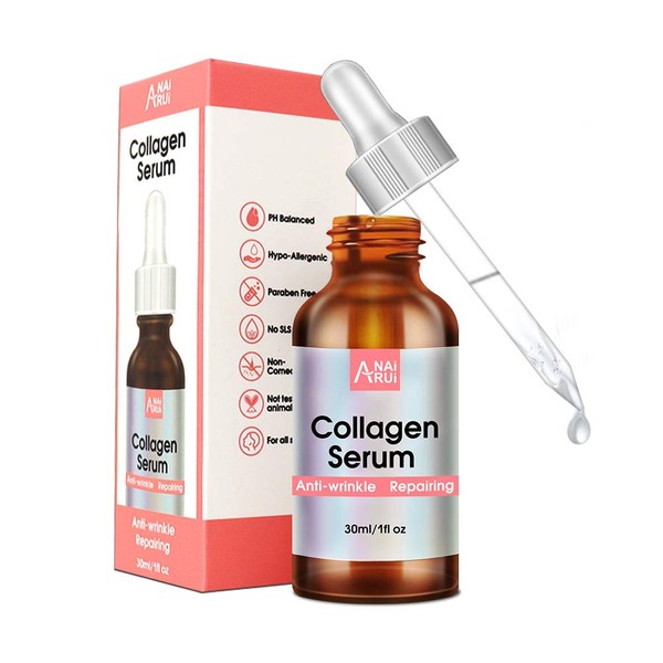 Collagen Serum with Hyaluronic Acid and Acetyl Hexapeptide-8, Face Plumping, Improve Skin Elasticity, Anti-Wrinkle Collagen Serum for Face & Neck 1 fl.oz