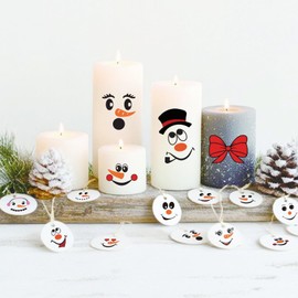 63pcs Snowman Face Stickers for Crafts Cute Christmas Ornaments Vinyl Snow Man Face Decals Xmas Winter Holiday Stickers for Window Glass Cups Balls Jars Wall Party Supplies Home Decoration(face63)