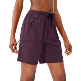 SANTINY Women's 5''/ 7''/9'' Hiking Cargo Shorts Quick Dry Lightweight Summer Shorts for Women Athletic Golf Zipper Pockets(Purple_L)