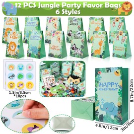Jungle Safari Party Bags Fillers for Kids 75pcs Wild Animals Theme Gift Bags Masks Temporary Tattoos Slap Bracelets Stamps Rings for Kids' Party Favours Boys Girls Jungle Safari Party Supplies