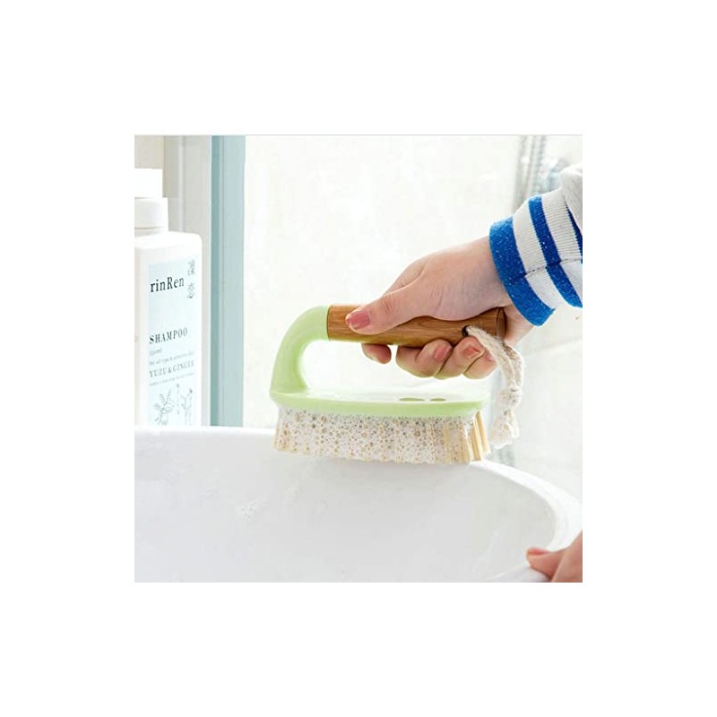 Scrubbing Brush with Bamboo Handle Heavy Duty Stiff Bristles for