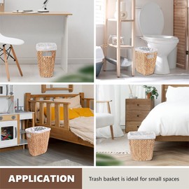 Wicker Trash Can Bathroom, Wicker Bathroom Trash Can with Built-in Handles, Handwoven Water Hyacinth Trash Can, Wicker Waste Basket For Bathroom, Office, Bedroom, Living Room, Small Space 1 Pack