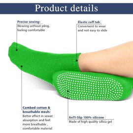 Geyoga 5 Pairs Unisex Non Slip Socks Anti Skid Slipper Barre Socks for Yoga Pilates Barre Home Workout (Green, Rose Red, Blue, Pink, Purple)