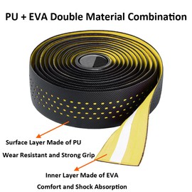 MOCNT Bicycle Handlebar Tape Breathable Cycling Bike Handlebar Tape PU EVA Handle Bar Grip Wrap Tapes Comfort Non Slip Shock Absorbent Road Bike Handlebar Drop Bar Tape Yellow