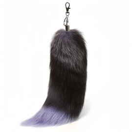 Fluffy Therian fox Tail Keychain - Soft Fur, Realistic Colors, Durable, Perfect for Cosplay, Renaissance Fairs (1, Blue Tip of the Greyfox-)