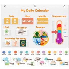 My Daily Calendar Pocket Chart for Kids, Classroom Calendar with Days, Weather, Seasons, Emotions & Temperature Activities, Interactive Morning Board for Classroom & Homeschool Must-Haves