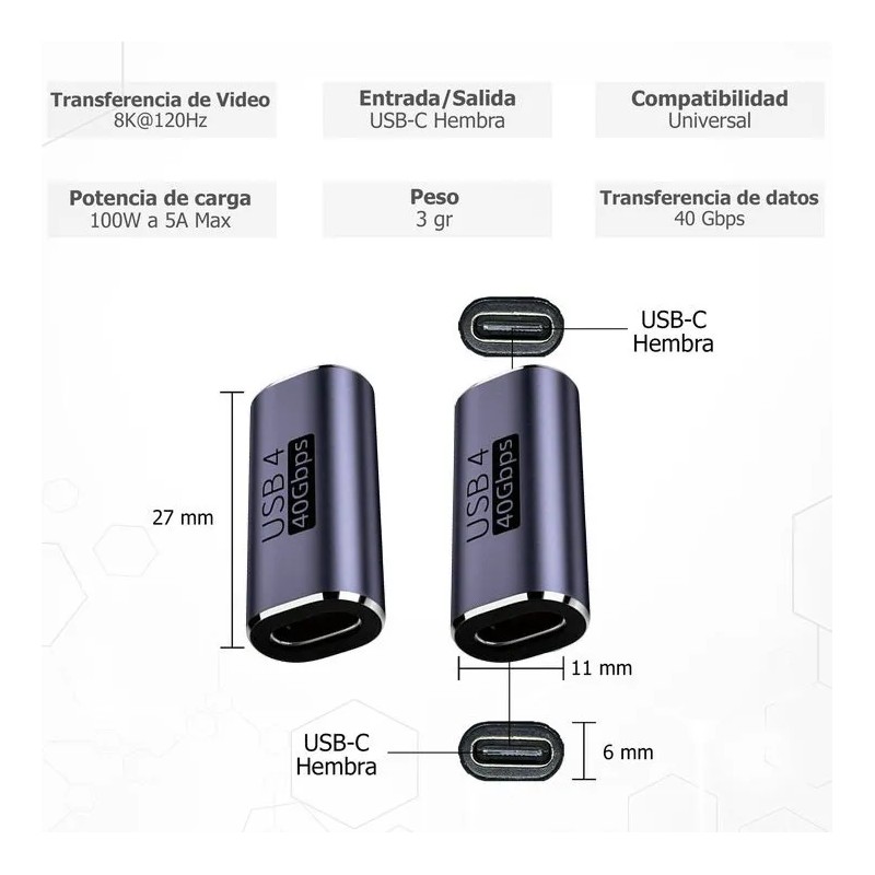 3 X Cople Adaptador Usb C Hembra A Usb C