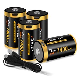 CT-ENERGY Rechargeable D Batteries 1.5V Lithium D Cell 9000mWh High Capacity with USB-C Fast Charging Long-Lasting Performance 4 Packs